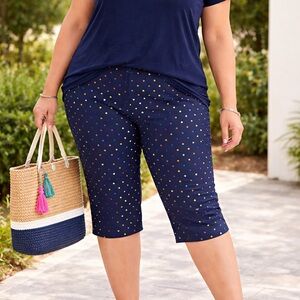 NWT Zac & Rachel Navy Polka Dot Capri Pants Pedal Pushers Pull-on Stretchy 16